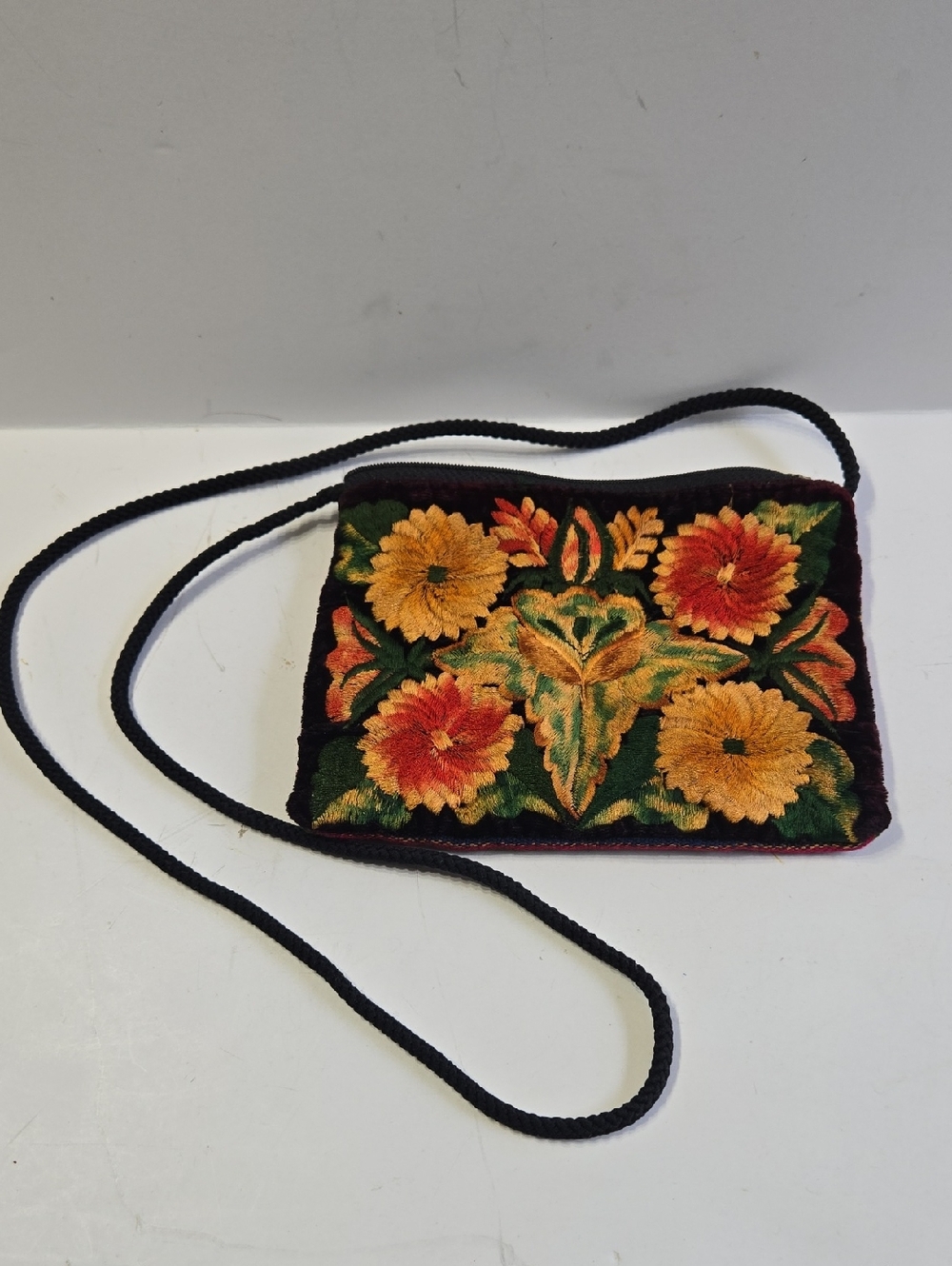 Lily Embroidered Floral Crossbody Bag in Black, Orange, Yellow, Green